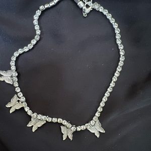 silver color sparkly butterfly tennis choker necklace🦋